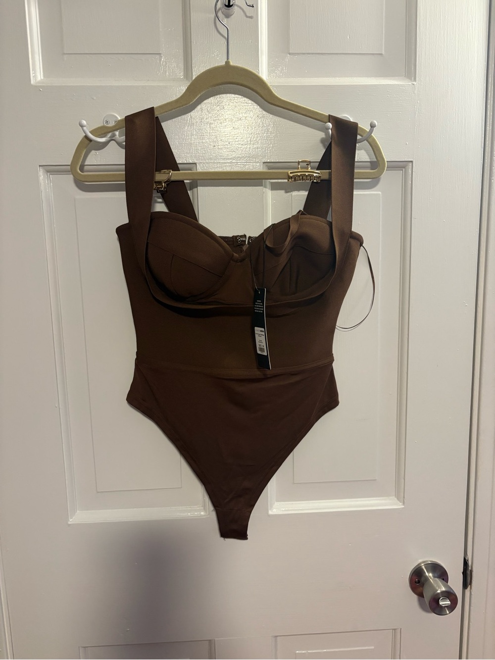 Fashion Nova Brown Structured Kids One-Piece Bodysuit with Wide Straps